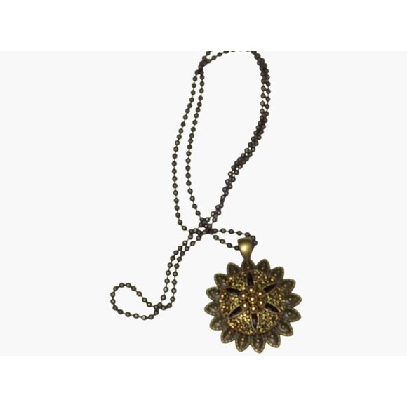 Bronze Tone Sand Dollar Pendant Necklace Vintage Intricate Design Coastal - Picture 2 of 7